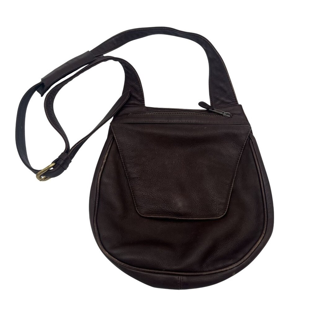 TravelSmith Brown Leather Crossbody Satchel Bag With Adjustable Strap